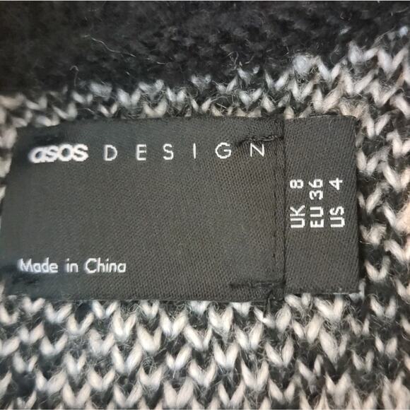 Asos Design Cozy Women's 4 Small Black White Oversized Chunky Crewneck Sweater - Picture 3 of 9